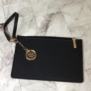 Anne Klein wristlet pouch, black vegan leather